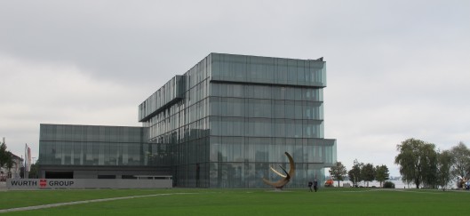 From our customary approach - with the Henry Moore Sundial  in front, and the cycle-way between the building and Bodensee 
